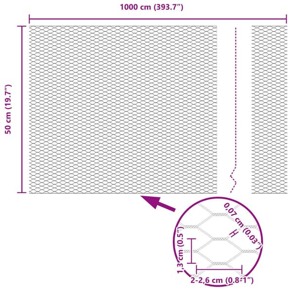 Hexagonstängsel Grå 0,5 x 10 m PVC