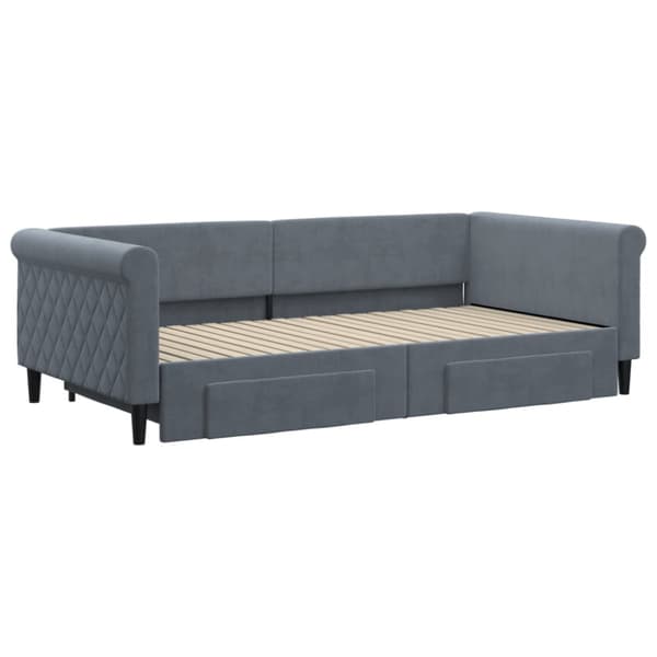 Dagbädd utdragbar med lådor mörkgrå 100x200 cm sammet