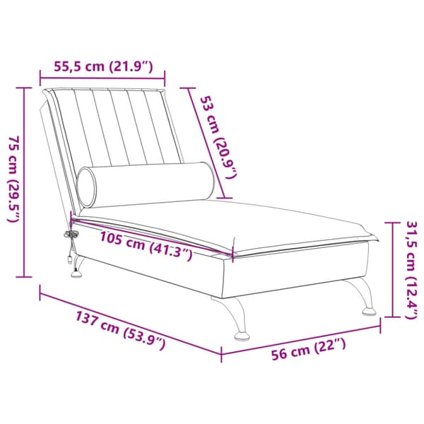Massageschäslong med bolster vinröd sammet