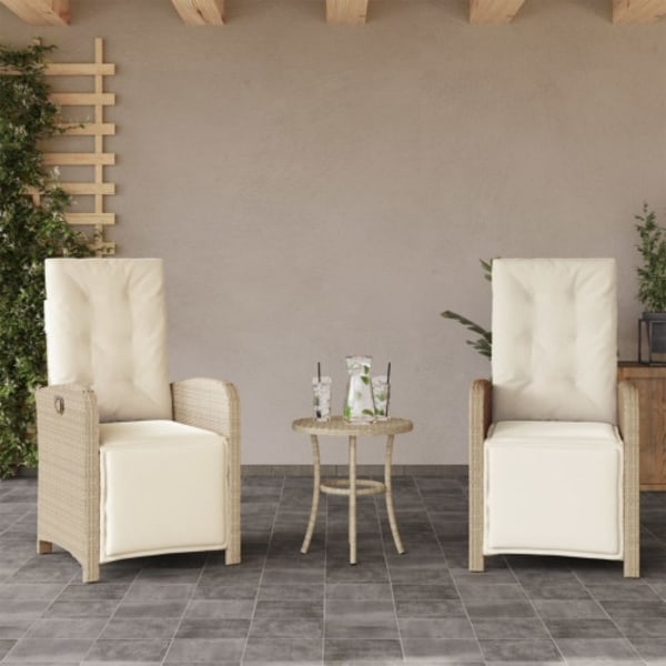 Justerbara trädgårdsstolar 2 st med fotstöd beige konstrotting
