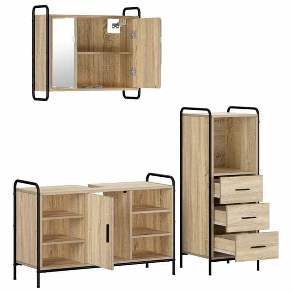 Badrumsskåpsset 3 st Sonoma-ek 40 x 36 x 109,5 cm