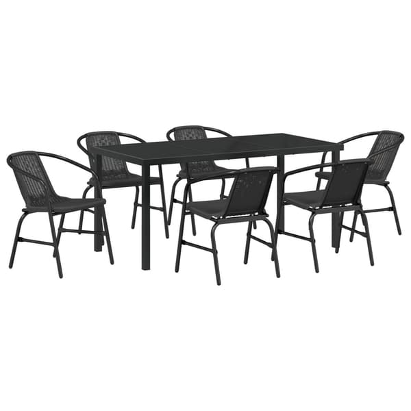 Trädgårdsmöbelset 7 pcs Svart Pulverlackerat stål