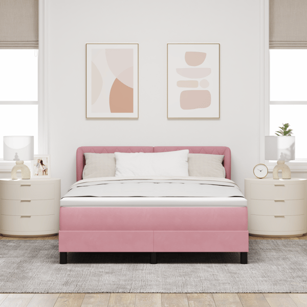 Bäddfjäder med huvudgavel Rosa 140 x 200 cm Sammet