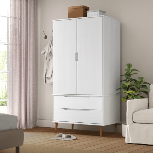 Klädskåp MOLDE vit 90x55x175 cm massiv furu