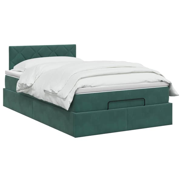 Ottoman-säng med madrass och LED Mörkgrön 120 x 190 cm Sammet