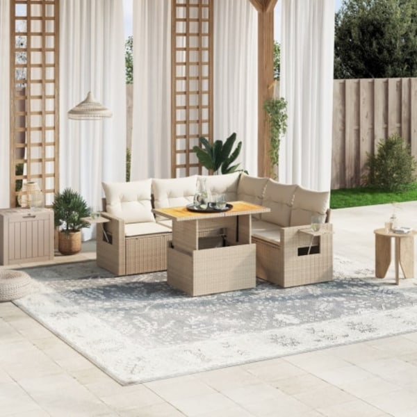 Soffgrupp för trädgården med dynor 6 delar beige konstrotting