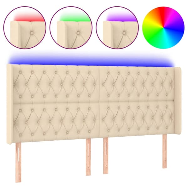 Sänggavel LED gräddvit 203x16x118/128 cm tyg
