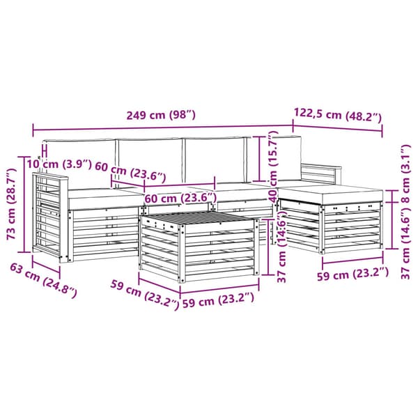Utomhussoffset 6 pcs Vit och antracit 59 x 59 x 37 cm Polyester