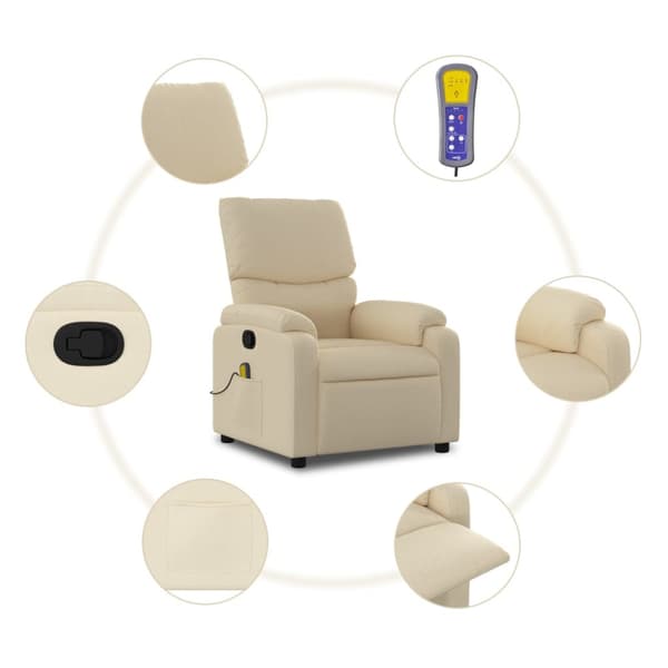 Massagefåtölj gräddvit tyg