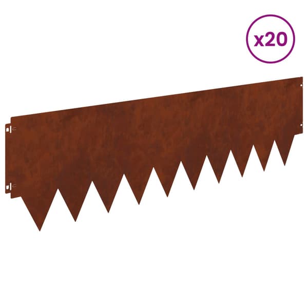 Kant för gräsmatta 20 pcs 103 x 30 cm metall Rostig