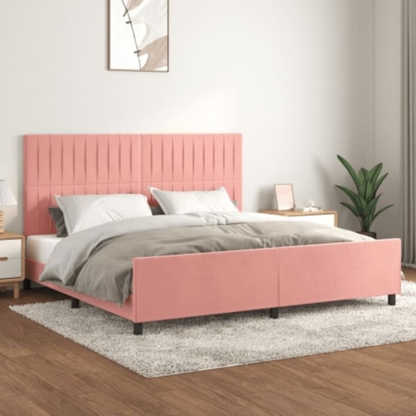 Sängram med huvudgavel rosa 200x200 cm sammet