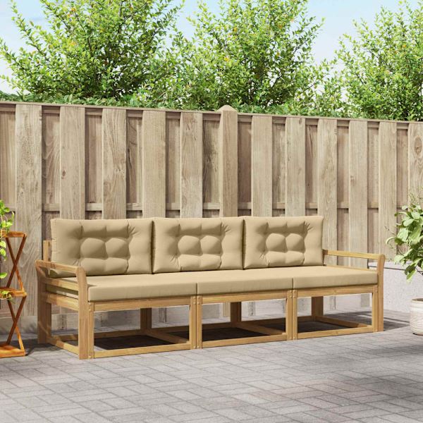 Utomhussoffset med kudde 3 pcs Vit och Beige Polyester