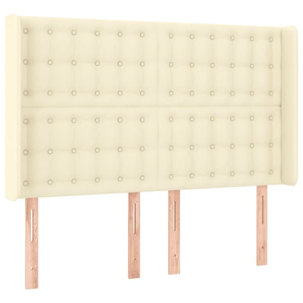 Sänggavel LED gräddvit 147x16x118/128 cm konstläder