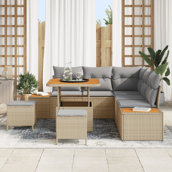 Trädgårdsoffset 8 st 7-Antal sittplatser Beige Poly rattan