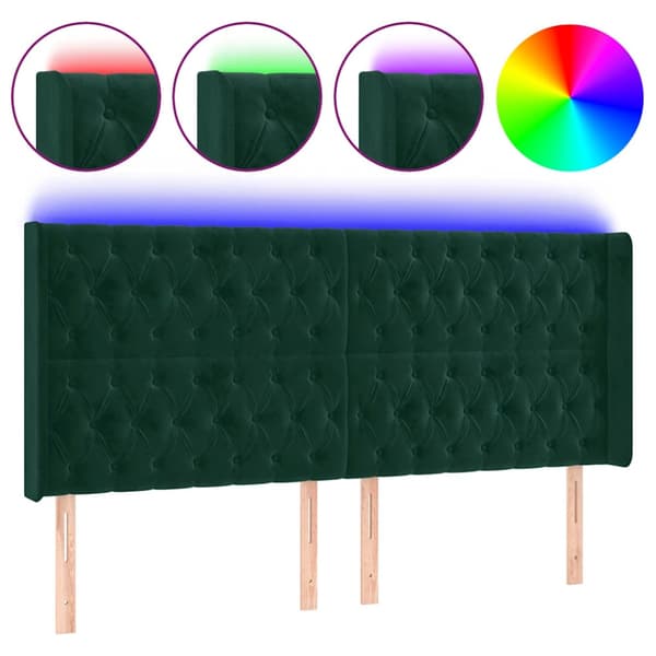 Sänggavel LED mörkgrön 183x16x118/128 cm sammet