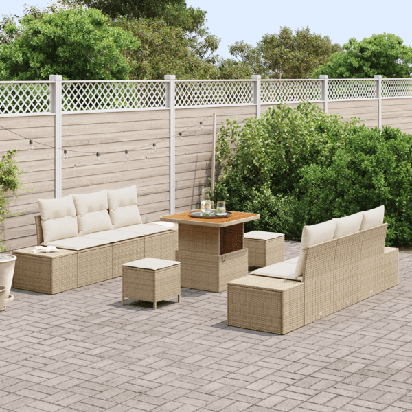Trädgårdsoffset 9 st 8-Antal sittplatser Beige Poly rattan