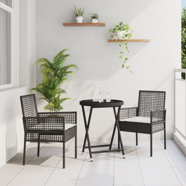 Bistroset för trädgården 3 delar med dynor svart konstrotting