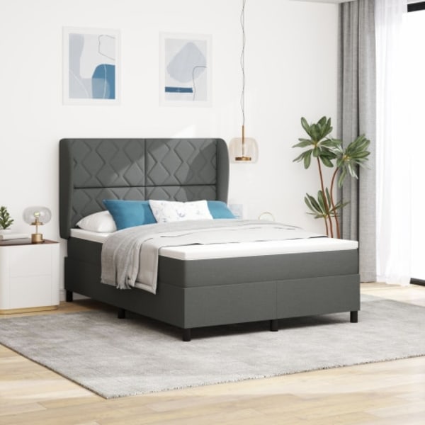 Resårsäng med madrass 140x190 cm mörkgrå tyg