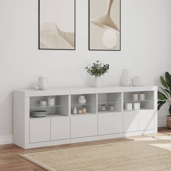 Skänk med LED-belysning vit 202x37x67 cm