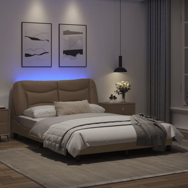 Bed Frame with LED without Mattress "Hvar" Cappuccino 140x200 cm