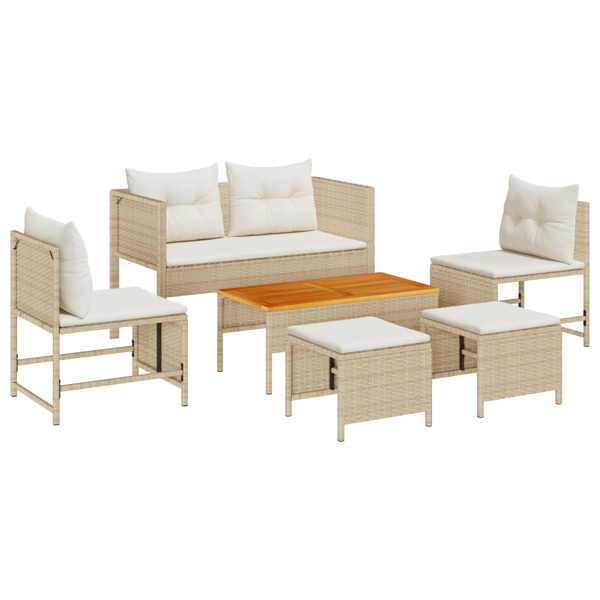 Trädgårdsoffset 6 pcs Beige och gräddfärgad konstrotting