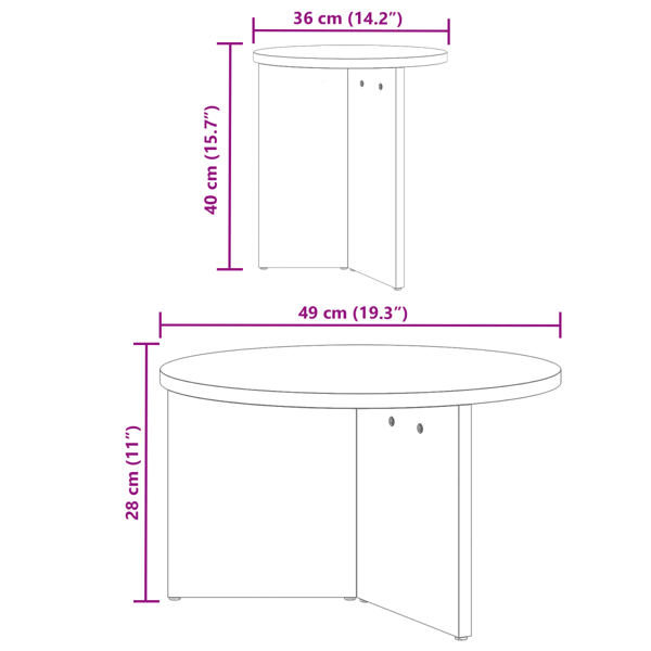 Kaffeebord 2 pcs Vit Massivt tallträ