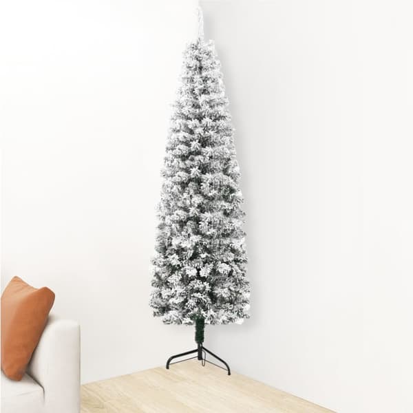 Smal halv plastgran med snö 210 cm