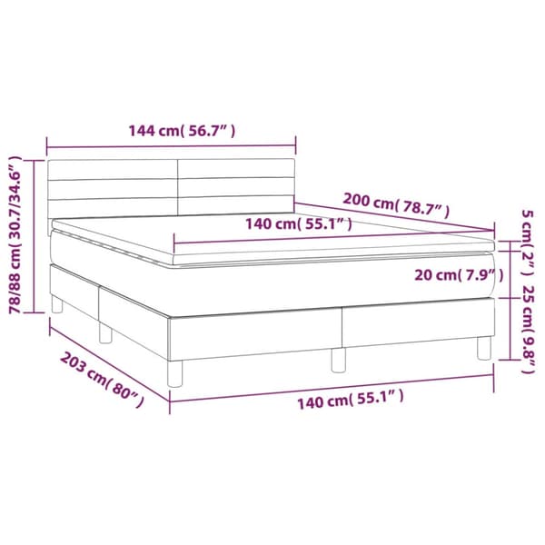 Ramsäng med madrass & LED rosa 140x200 cm sammet