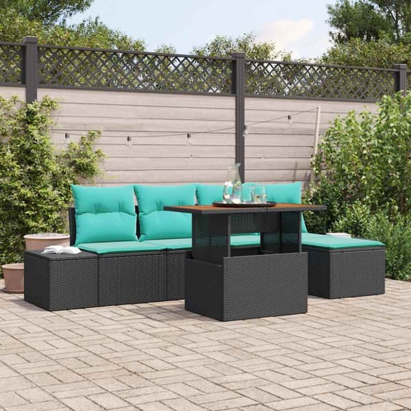 Trädgårdsoffset 6 st Svart Poly rattan