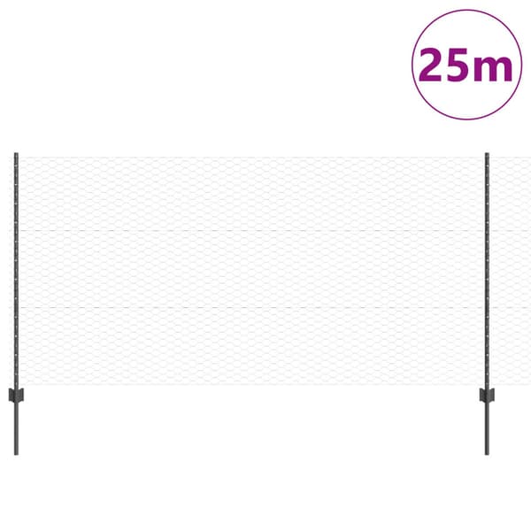 Stängsel med stolpe Grå 1,2 x 25 m Stål