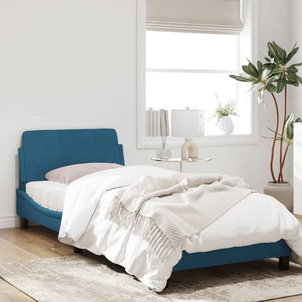 Bed Frame with Headboard "Dover" Blue 80x200 cm Velvet