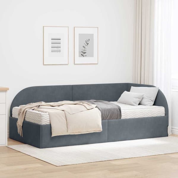 Hörn Sängram med Madrass 2 st Mörkgrå 80 x 200 cm Sammet
