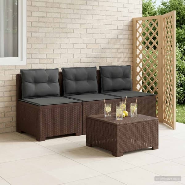 3-sits trädgårdsoffa med kuddar Rattan-look PP Brun