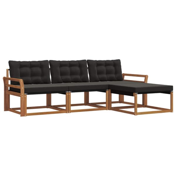 Utomhussoffset med kudde 4 pcs Naturlig och svart