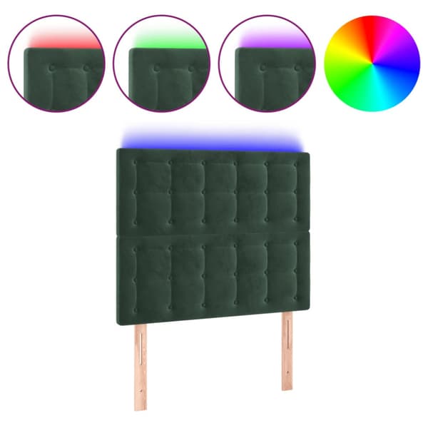 Sänggavel LED mörkgrön 80x5x118/128 cm sammet