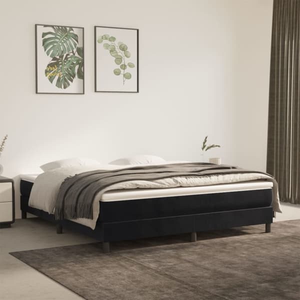 Boxspring-sängram svart 160x200 cm sammet