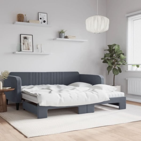 Dagbädd utdragbar och madrasser mörkgrå 100x200 cm sammet