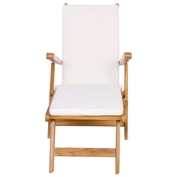 Fällbar Deck Chair med Kudde Vit Massivt teakträ