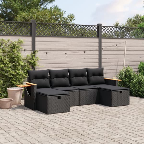 Loungegrupp med dynor 6 delar svart konstrotting