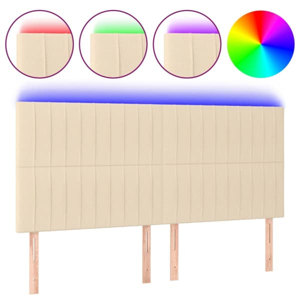 Sänggavel LED gräddvit 200x5x118/128 cm tyg