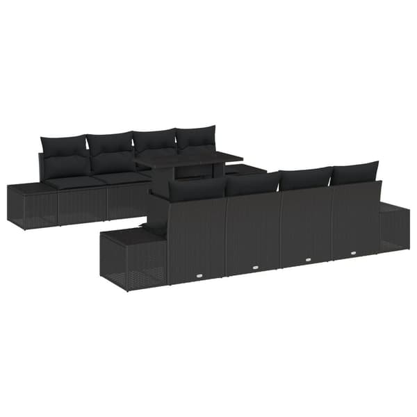 Trädgårdsoffset 9 pcs Svart Poly Rattan och Pulverlackerad Stål
