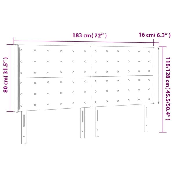 Sänggavel LED mörkblå 183x16x118/128 cm sammet
