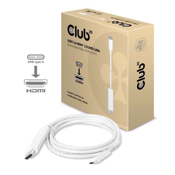 CLUB3D USB C to HDMI™ 2.0 UHD Cable Active 1.8 M./5.9 Ft.