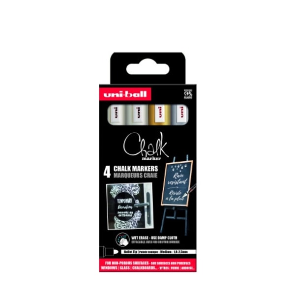 Uni - Chalk Marker PWE-5M, set of 4 markers - gold, silver & 2 x white (401579)