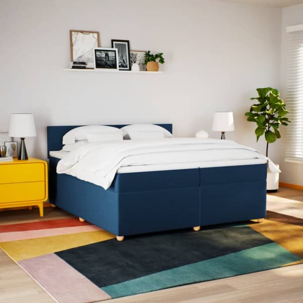 Ramsäng med madrass blå 200x200 cm tyg