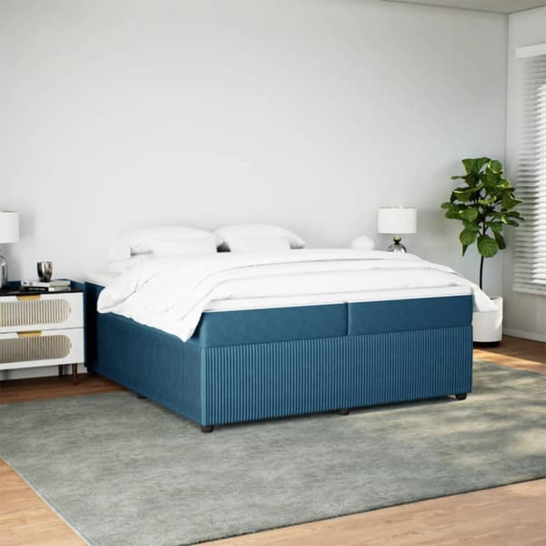 Ramsäng med madrass mörkblå 200x200 cm sammet