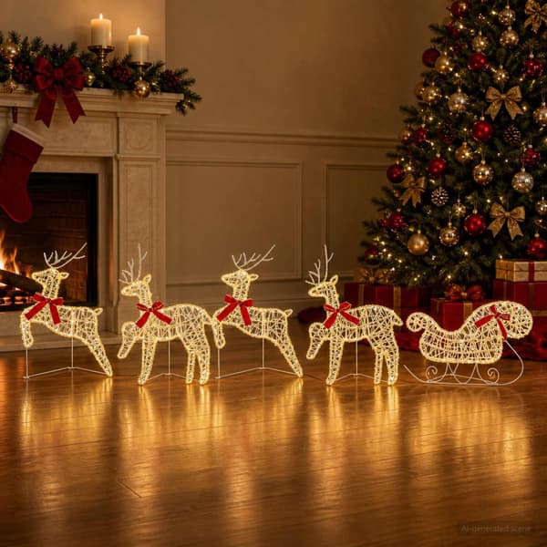 Julren med släde 5 st 100 LED-lampor Varmvit 43 x 19 x 65 cm