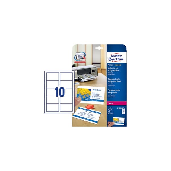 Visitkort AVERY laser 85x54 satin 250/fp