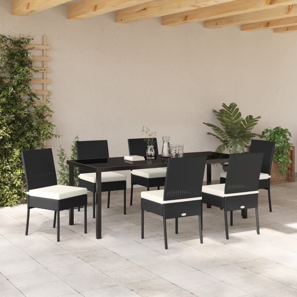 Trädgårdsmöbelset 7 pcs Svart Pulverlackerat stål