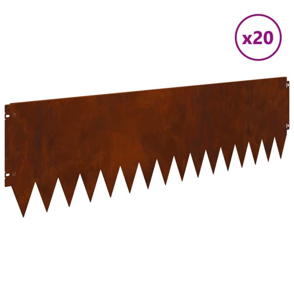 Kant för gräsmatta 20 pcs 103 x 30 cm Stål Rostig